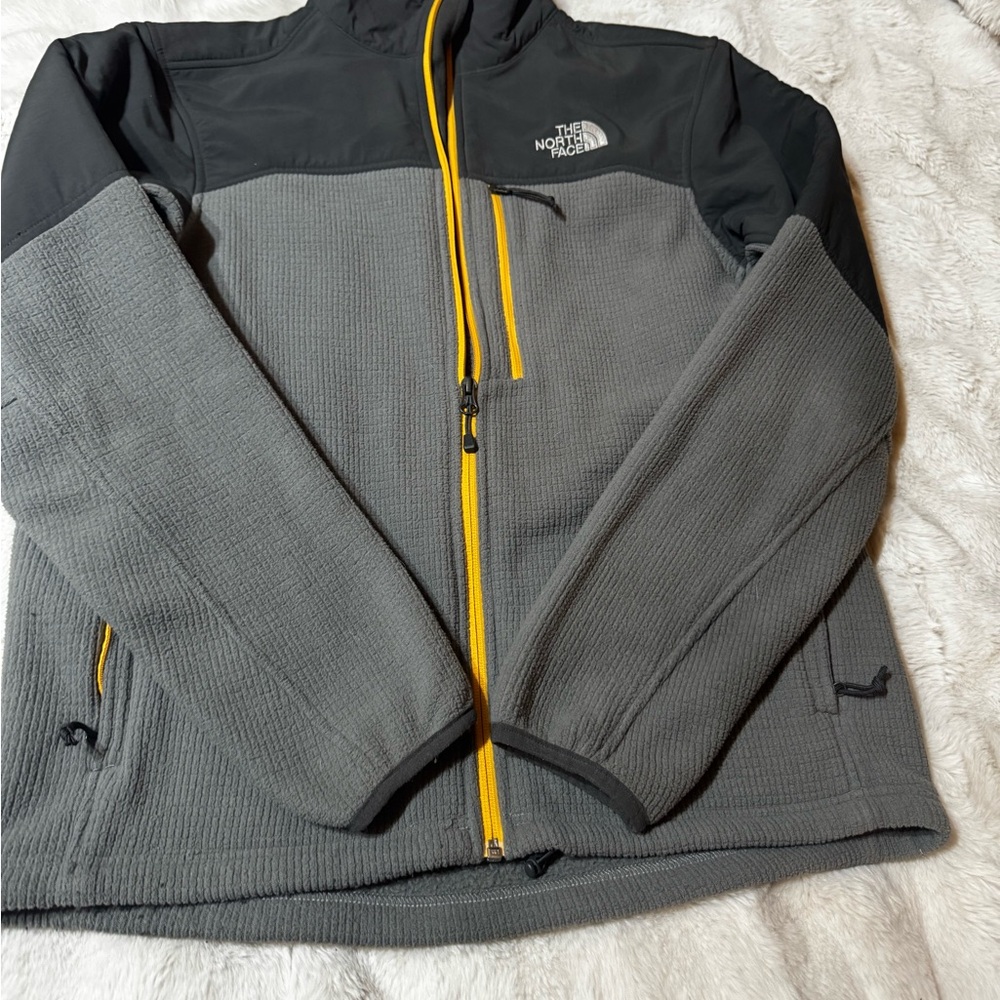 The North Face MENβS Gray Fleece Jacket with Yellow Trim